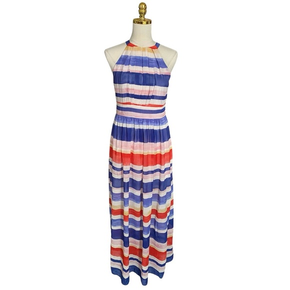 Vince Camuto Women’s High Low Colorful Striped Halter Neck Flowy Maxi Dress Sz 8 - Picture 2 of 10
